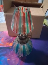 Clear Glass w/ Red & Green Stripes Vintage Miniature Oil Lamp 6