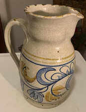 Sandstone Pitcher 9” w/Feather Design and Signed on Bottom - LOT 15-30 picture