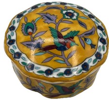 Vtg Takahashi Silk Road Japanese Porcelain Bird Floral Trinket Box 1.5” picture