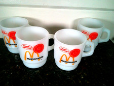 4 Vtg Milk Glass Fire King Anchor Hocking McDonald's “Good Morning” Coffee  Mugs picture