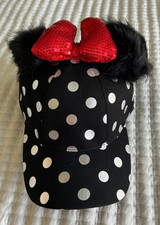Disney Minnie Mouse Baseball Cap hat black/silver Polka Dot, Red Puffy Bow NEW picture