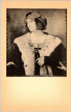 Titian Man in Red Cap Postcard Frick Collection NY 1950s Sepia Halftone Deckled picture