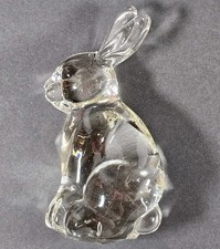 Vtg Clear Glass Bunny Rabbit Heavy Figurine Paperweight Collectible Easter picture