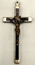 Vintage French Style Crucifix Wood & Metal Catholic Cross — INRI 4