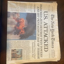 U.S. ATTACKED New York Times NYT Newspaper 9 11 01, Sept 12, 2001 New Condition picture