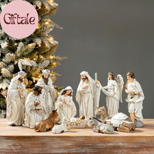 12Pcs Ivory Resin Nativity Figurines Set Christmas Nativity Sets Tabletop Scenes picture