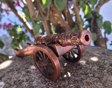 Antique Solid Copper Cannon on Carriage Military Collectible Desk Decoration picture