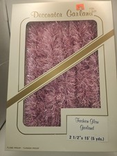 Vtg Lush PINK Thick Tinsel Garland Original Box 2-1/2