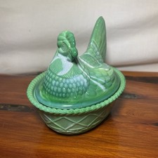Vintage Westmoreland Gorgeous Green & White Slag Glass Hen On Nest picture
