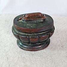 Vintage MCM Tabletop Cigarette Lighter Brown Green Patina Table Lighter 3