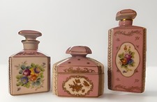 3 PC Vintage Shafford Parisienne Porcelain Vanity Set Pink Floral White Gold picture