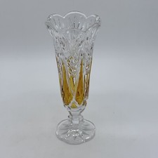 Elegant Pressed Clear Glass Scalloped Edge 8” Orange Pedestal Vase picture