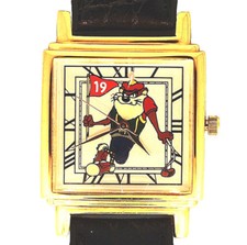 Golf Taz Fossil W-B 19th Hole 3D Look New Unworn Rare Square Gold Tone Watch $89 picture