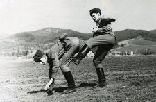 Handsome young men soldiers have fun training fight odd gay vintage photo picture