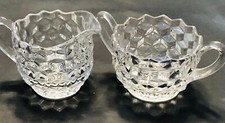 Fostoria American Pattern Elegant Vintage Clear Glass Creamer and Sugar picture