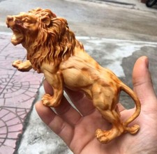 Natural Cypress Wood Hand Carved Lion Statue Animal Sculpture Decor picture