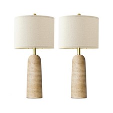 BOBOMOMO Modern Table Lamp Set of 2, Warm Beige Resin Lamp with Natural Stone... picture