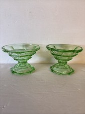 Vintage Indiana Glass Vaseline Green Depression Glass Sherbet Cups (2) picture