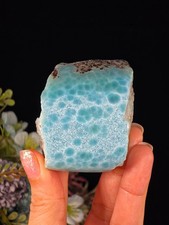 195G DOMINICAN LARIMAR NATURAL TEAL CRYSTAL SPECIMEN SEMI ROUGH CUT picture