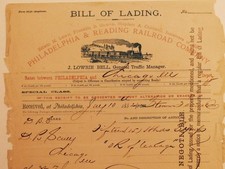 1882 Philadelphia & Reading Railroad Co Bill of Lading Rates to Chicago C337 picture