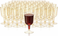 50 Gold Glitter Plastic Wine Glasses for Weddings, Birthdays, Bridal Shower & Pa picture