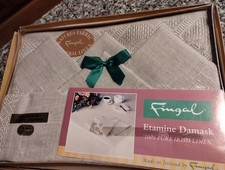 Vintage FINGAL Pure Irish Linen Damask LUNCHEON SET 4 MATS 4 NAPKINS NEW IN BOX picture