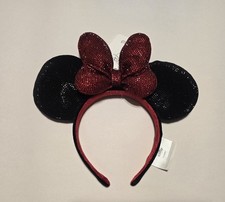 NEW 2026 Disney Minnie Mouse Sequined Rhinestone Ears Headband Black & Red picture