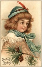 Christmas Girl EVER WELCOME Brundage Tuck c1900s-10s Postcard EXC COND bhn picture