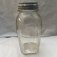 Vintage Hazel Atlas Clear Glass Octagon Canning Jar 8047 w/ Zinc Milk Glass Lid picture