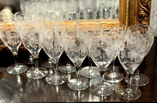 VINTAGE TIFFIN FRANCISCAN NEEDLE ETCHED GRAPE LEAF WINE GLASSES SET OF 12 (13C) picture