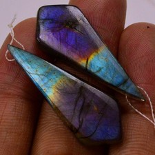 33Cts Natural Labradorite Gemstone Cabochon Side Drill Earrings 30x11mm #P3043 picture