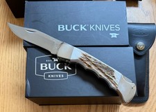 STUNNING BUCK 110 STAG FINGER GROOVE KNIFE NEVER USED IN BOX N12 picture
