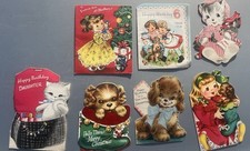 Vintage 40s - 50s Used Greeting Card Lot Of 7 Cute Dog Cat Some Anthropomorphic picture