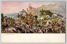 Postcard - Westward Ho - Cowboy Western Wagon Train Painting picture