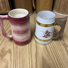 2) Vintage white Pink Ceramic Budweiser Beer Mug Stein Twisted Vine Handle picture