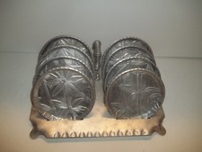 Vintage Everlast Forged Aluminum 8 Bamboo Designed Coasters And Caddy picture