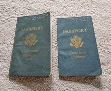 Pair 1960's Vintage USA passports Visa Australia  Brisbane Oct 1964 Green Covers picture