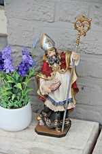 Vintage German saint Augustine wood carved polychrome religious statue Rare  picture