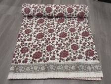 Block Print Quilt Floral Vintage Indian Cotton Throw Boho Bedspread Queen Size picture