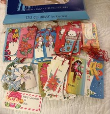 Vtg Kaycrest Christmas Tags Lot Of 100 Unused 11 Styles Dog Snowmen Toys USA picture