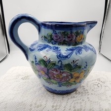 Vestal Alcobaca Portugal Pottery Pitcher #24 Blue 5 X 5.5 Inches picture