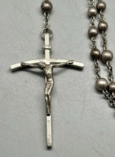 VINTAGE CREED ALL STERLING SILVER ROSARY 30.4g 26” CLASSIC CRUCIFIX picture