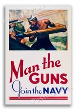 “Man the Guns - Join the Navy” 1942 Vintage Style World War 2 Poster - 16x24 picture