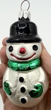Vintage Glass Snowman Ornament European Style Poland Germany Czech 4” picture