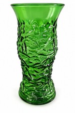 Vintage E.O. Brody Emerald Green Glass Vase Crinkle Bark Textured 9.5