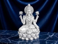 Brass Laxmi Idol Silver Plated Maa Lakshmi Murti Home Temple Decor 3.5 cm picture