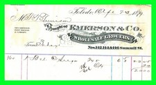 1879 Toledo, OH Emerson & Co. Wholesale Grocers Letter Head Bill picture