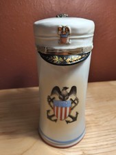 Vintage US Navy Porcelain Beer Stein Figural Officer Hat Lid Lithophane Germany picture