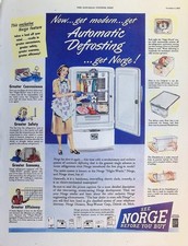 Original 1947 Norge Ad: Automatic Defrosting Night Watch Refrigerator Home Art picture
