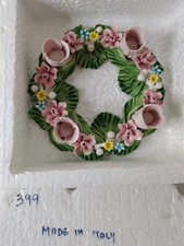 Italian Ceramic floral candleholder wreath With Flowers /Leaves Handmade Rare picture